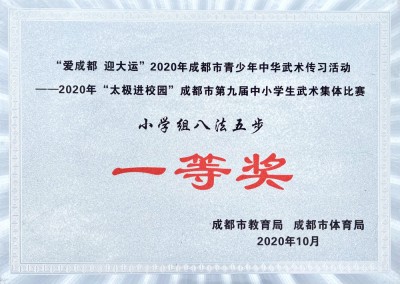 2020年“太極進(jìn)校園”成都市第九屆中小學(xué)生武術(shù)集體比賽一等獎(jiǎng)