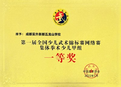 全國(guó)少兒武術(shù)集體拳術(shù)少兒甲組一等獎(jiǎng)