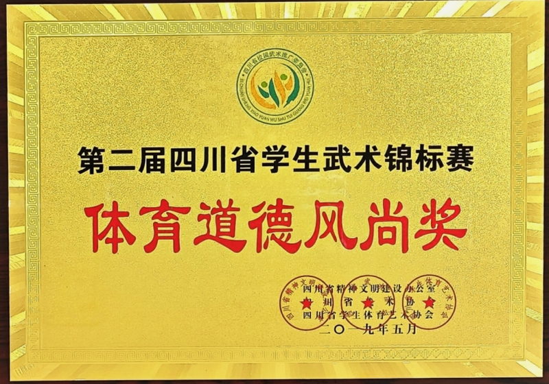 2019年5月第二屆四川省學(xué)生武術(shù)錦標(biāo)賽：體育道德風(fēng)尚獎(jiǎng)
