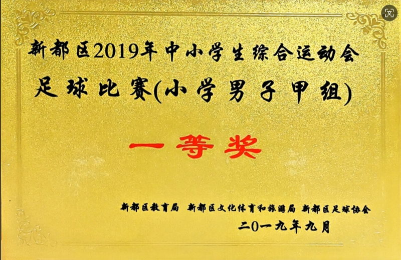 2019年9月中小學(xué)生綜合運(yùn)動(dòng)會(huì)足球比賽(小學(xué)男子甲組)：一等獎(jiǎng)