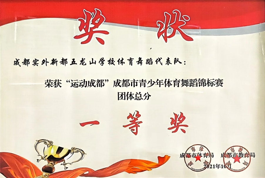 2021年10月“運(yùn)動(dòng)成都”成都市青少年體育舞蹈錦標(biāo)賽團(tuán)體總分：一等獎(jiǎng)